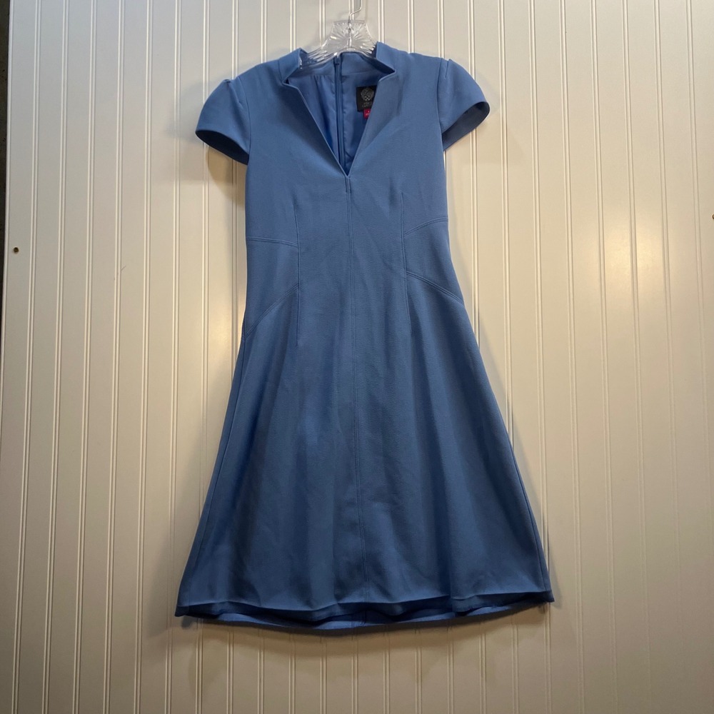 Vince Camuto Blue Split Mock Neck Cap Sleeve A-Line Crepe Dress 4 Wedding Guest‎